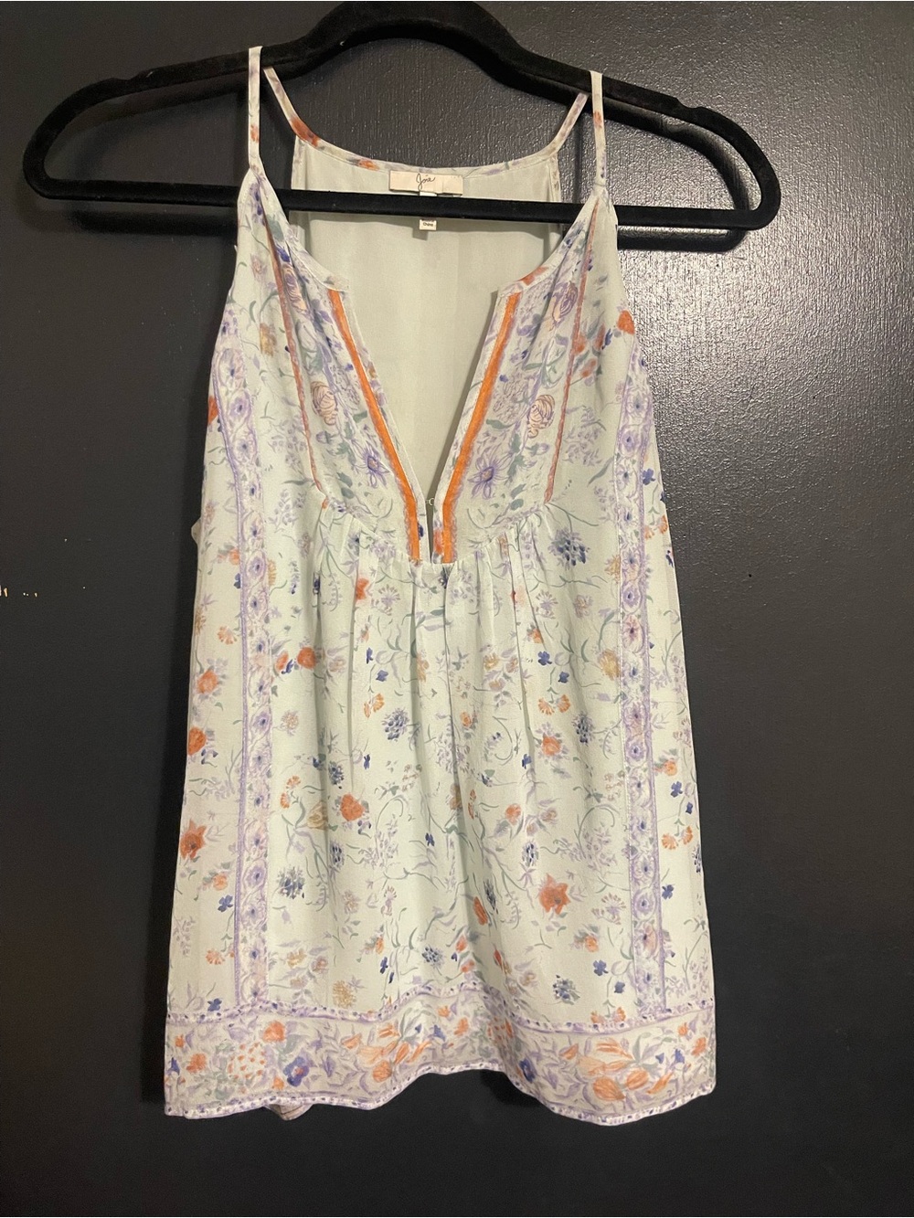 Joie Floral Mint Tank Top with Orange & Lavender Accents